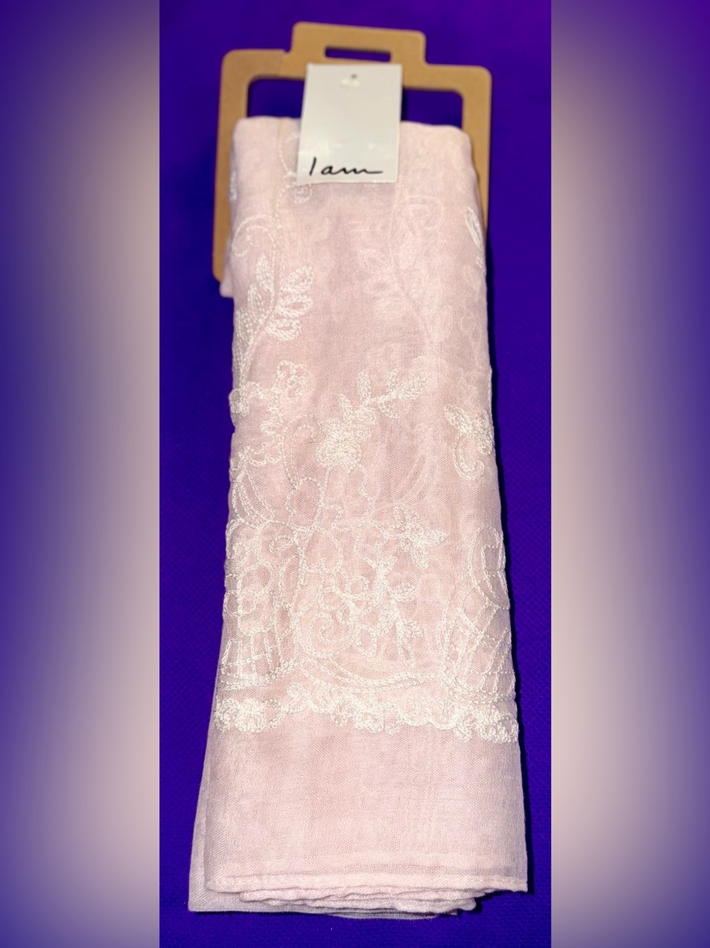 I AM Blush Pink Embroidered Scarf